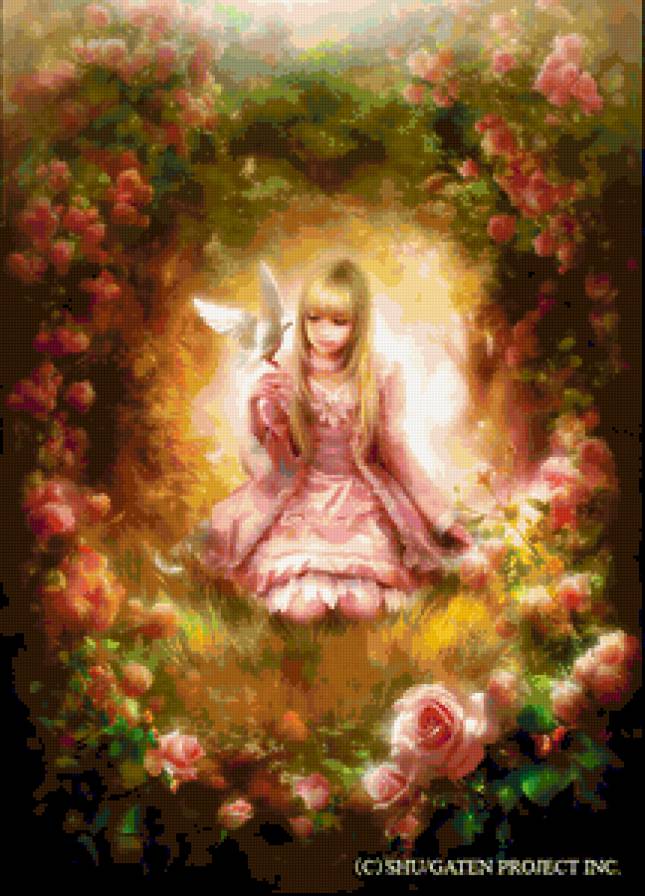 СКАЗОЧНЫЙ МИР - сказка, девушка, розы, фентези, картина, пейзаж, фант, фея, голуби, цветы - предпросмотр