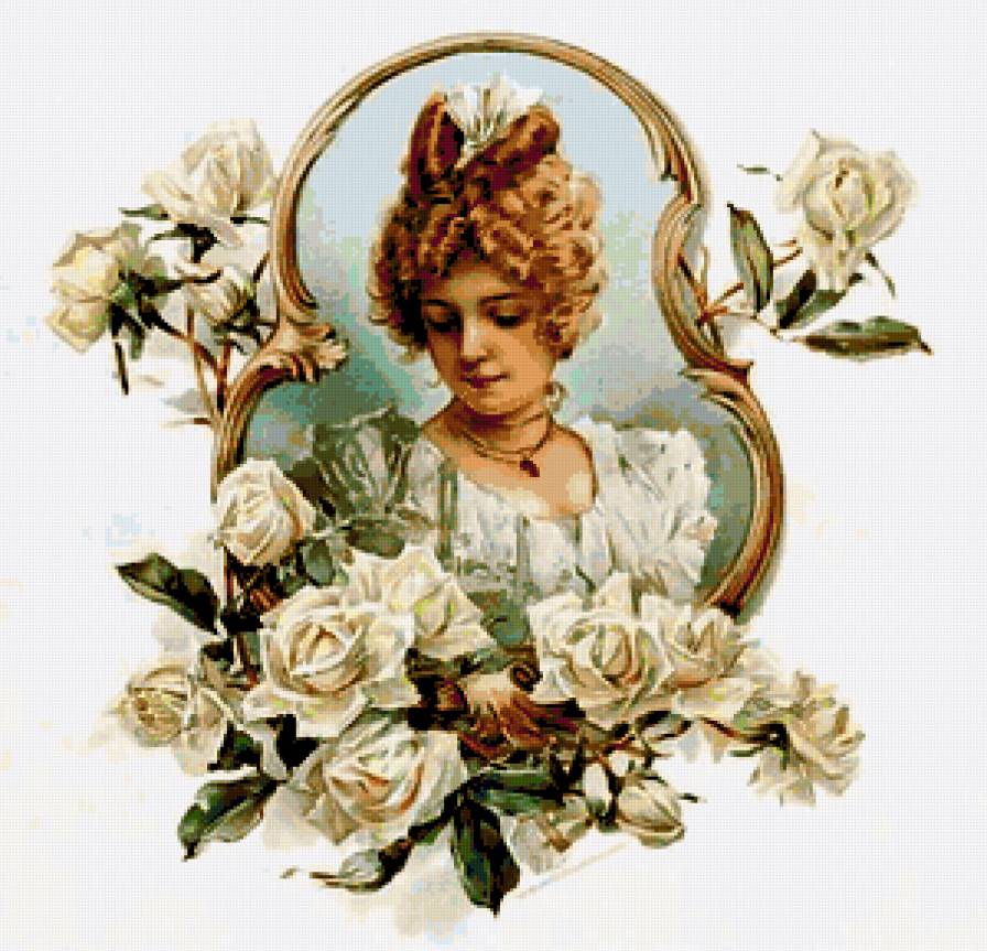 Женщины и цветы - женский портрет, ретро, незнакомка, цветы, женщина, розы - предпросмотр