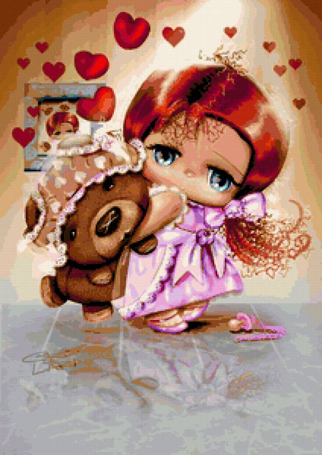 Девочка и мишка 2 - для дома, детское, портрет, девочка, игрушка - предпросмотр