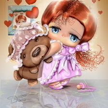 Схема вышивки «Девочка и мишка 2»