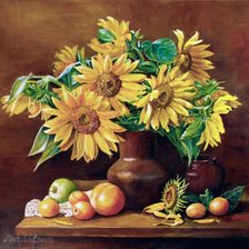 Схема вышивки «подсолнухи в вазе»