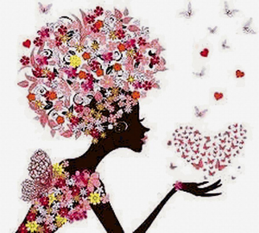 весна - бабочки, сердечко, силуэт, цветы, девушка - предпросмотр