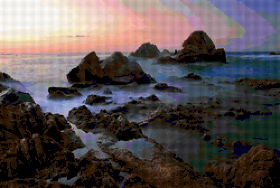 тихая вода - вечер, закат, камни, природа, вода, море - предпросмотр