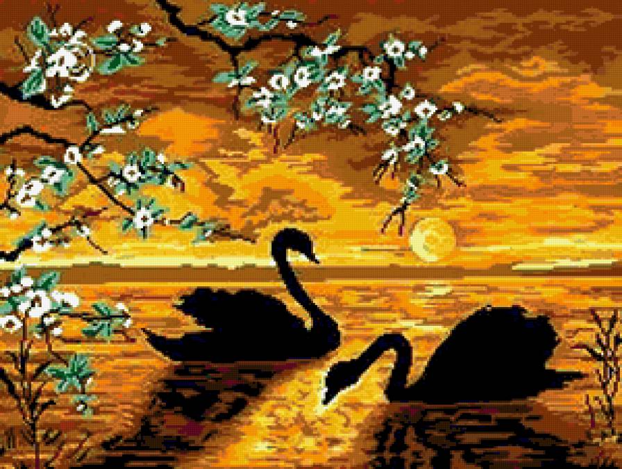 закат и лебеди - предпросмотр