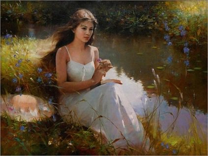 Отдых у реки - отдых, девушки, природа, река, поле - оригинал