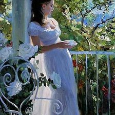 Схема вышивки «Dewushka na balkone wesnoi.»