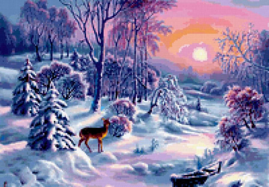 оленек в зимнем лесу - предпросмотр