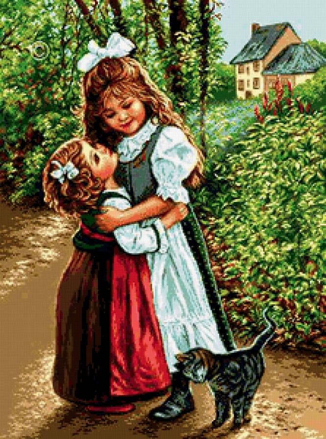 девочки и кошка - предпросмотр