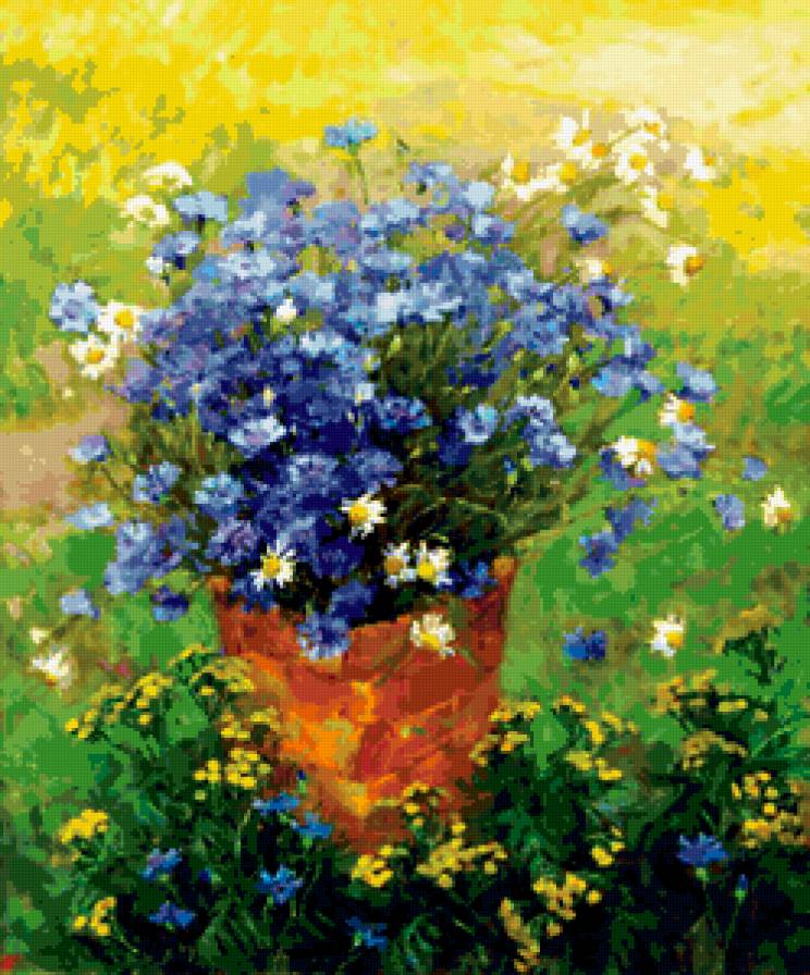 цветы - лето, васильки, ромашки - предпросмотр