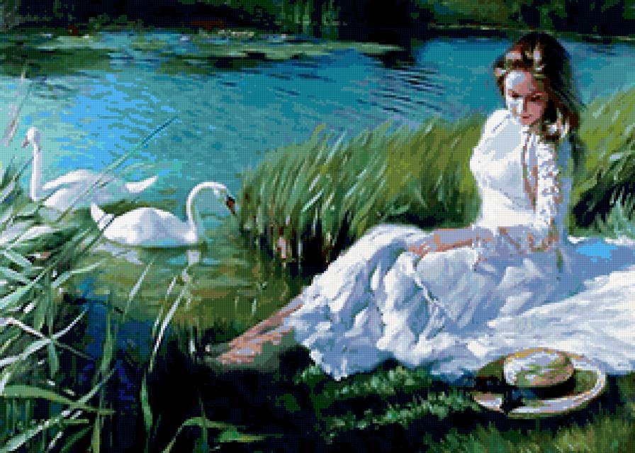женская красота - девушка, лебеди, природа, люди - предпросмотр
