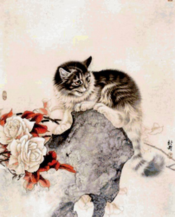 №302841 - котенок, цветы, кошка, кот - предпросмотр