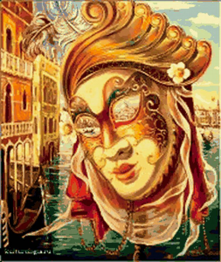 Венецианские мечты - женщина, отражение глаз, маска, венеция, диптих - предпросмотр