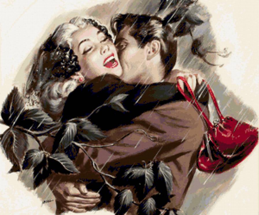 встреча под дождем - женщина, мужчина - предпросмотр