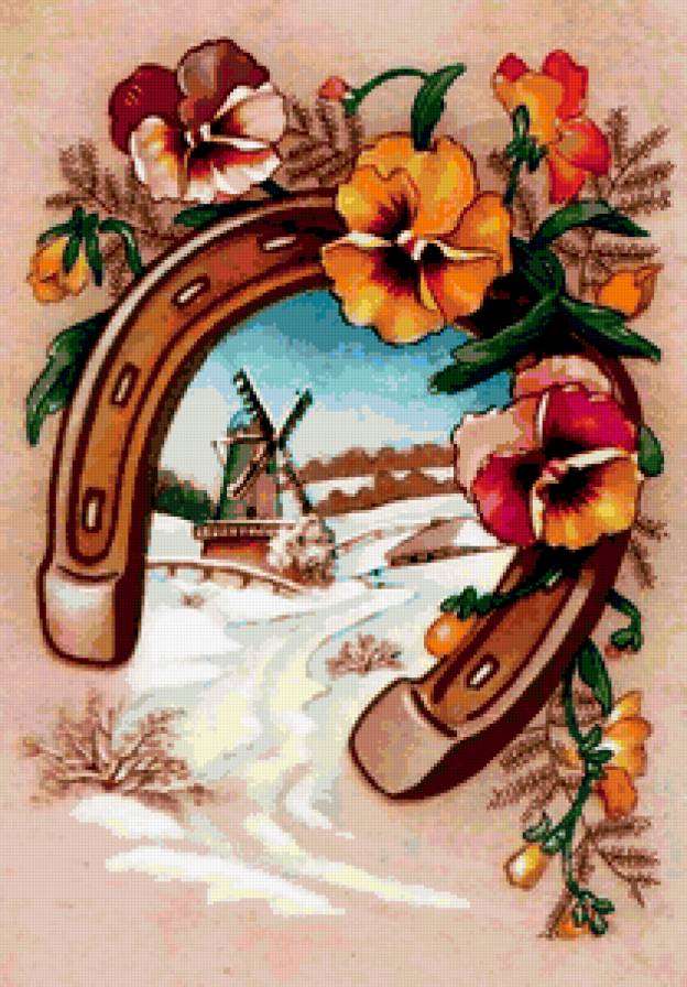 на счастье - подкова, цветы - предпросмотр