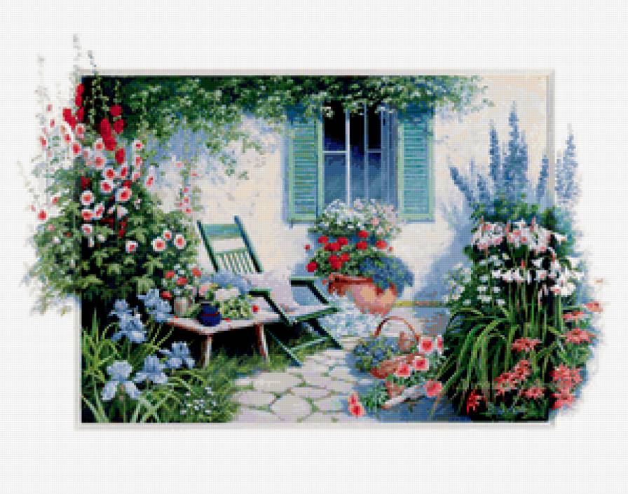 летний пейзаж - лето, цветы, дом - предпросмотр