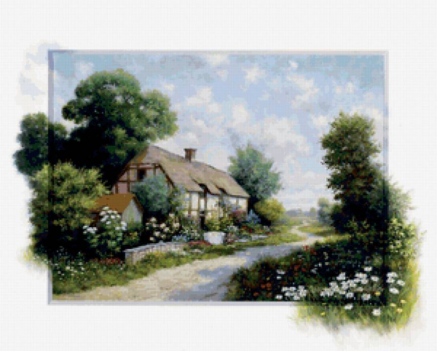 летний пейзаж - деревья, лето, дом, дорожка - предпросмотр