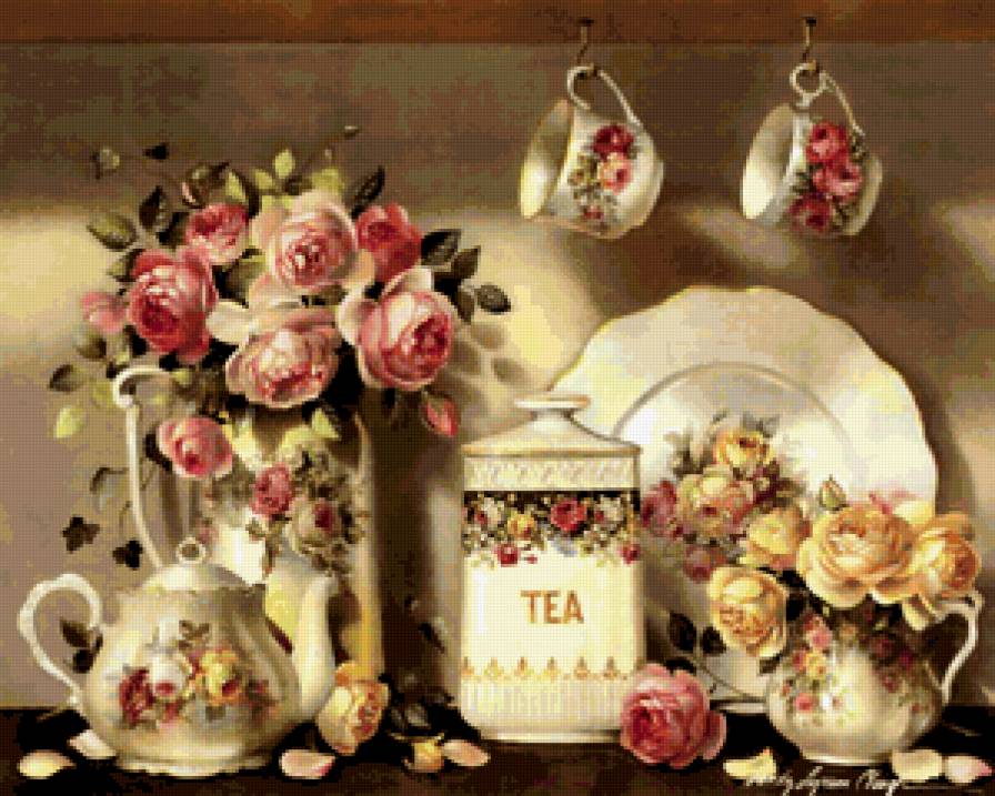 для кухни - цветы, посуда, розы - предпросмотр