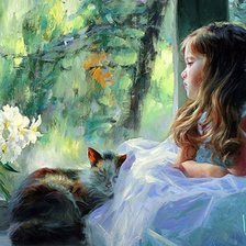 Схема вышивки «девочка с котенком»