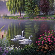 Схема вышивки «Пара лебедей»