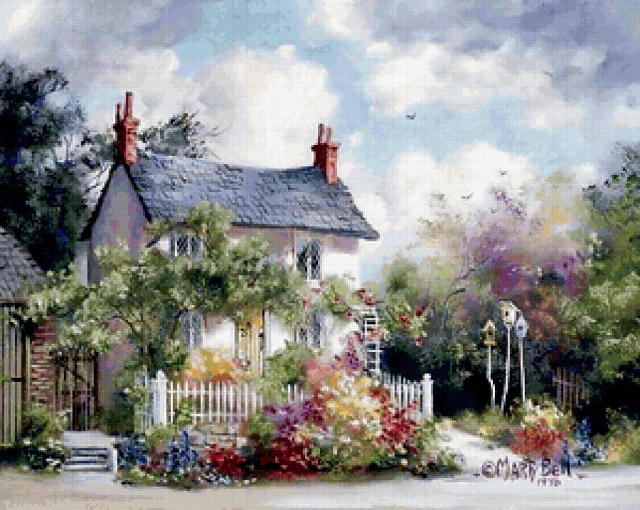 Домик с садом - дом, сад, пейзаж - предпросмотр