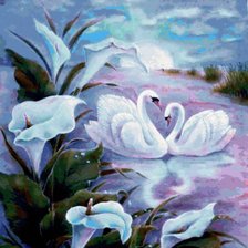 Схема вышивки «лебеди на озере»