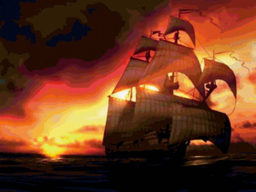 №305076 - небо, парусник, корабль, закат, море - предпросмотр