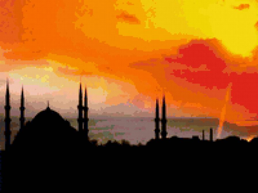 Закат - восток, закат, мечеть - предпросмотр