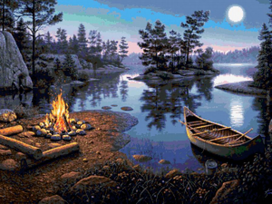 №305180 - костер.речка, пейзаж - предпросмотр