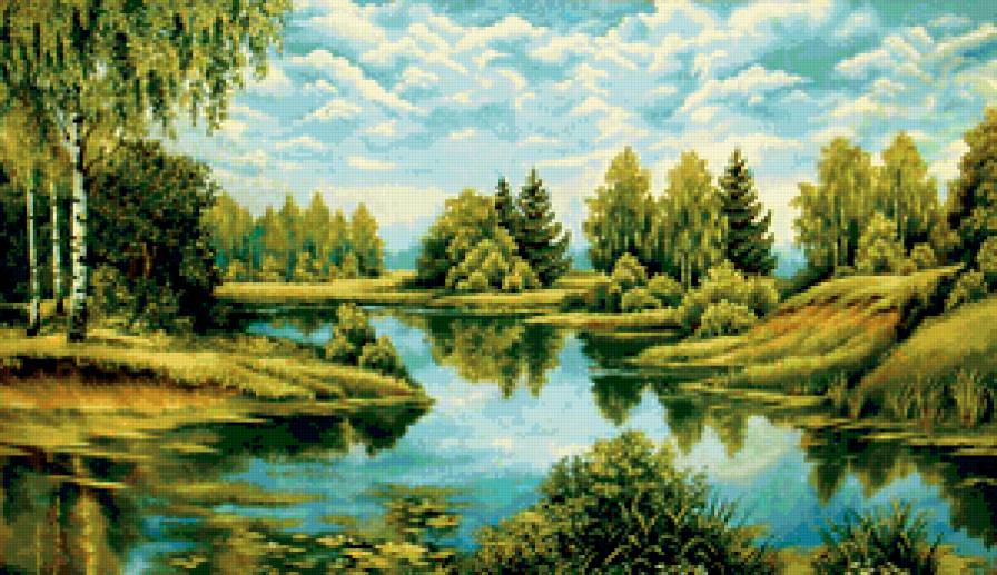 летний пейзаж - пейзаж, вода, деревья, лето - предпросмотр