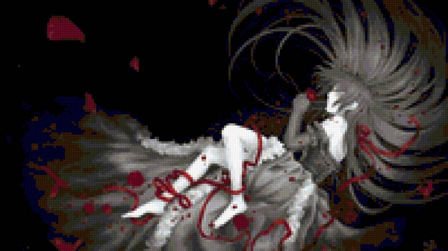 Алая лента и лепестки роз - лента, анимэ, розы, аниме - предпросмотр