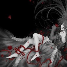 Алая лента и лепестки роз