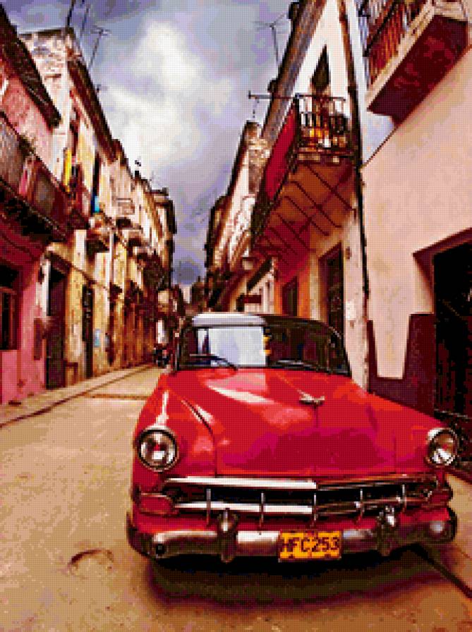 Городской пейзаж - картина, машина, ретро - предпросмотр