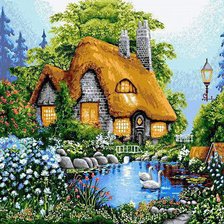 Схема вышивки «Домик в цветах»