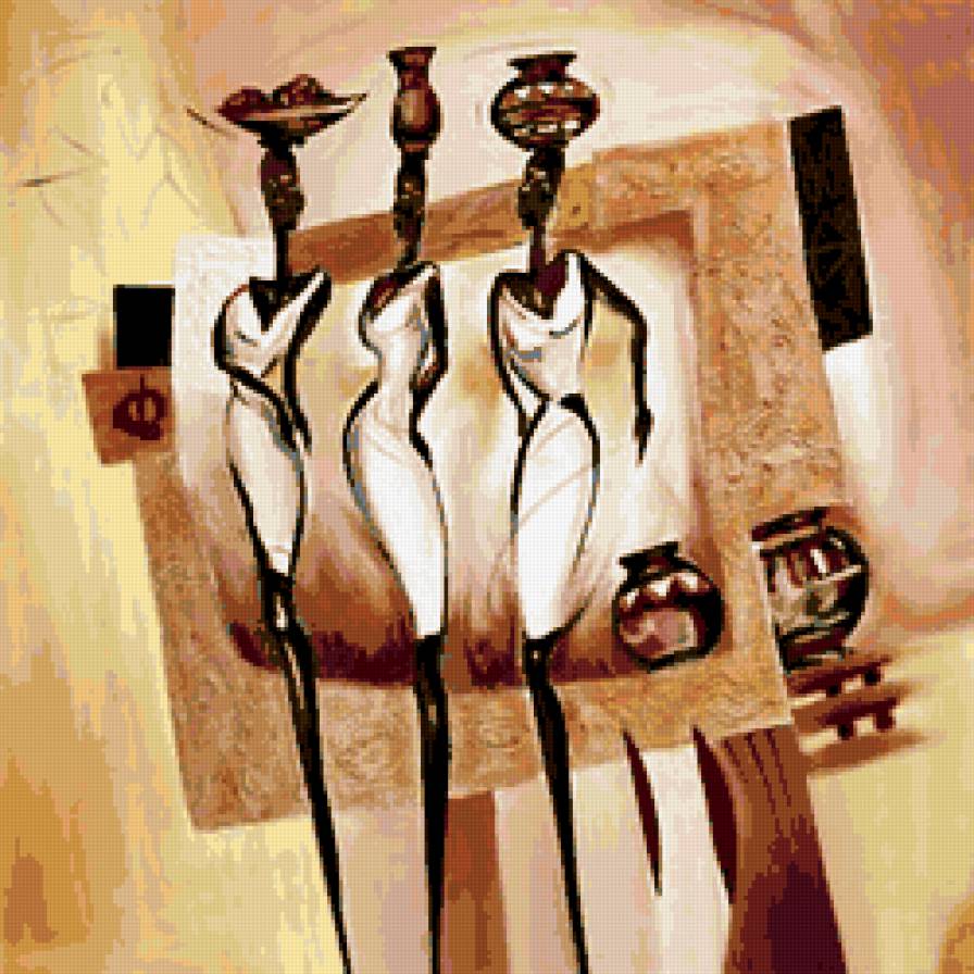 африканские дамы в белых платьях - негритянки, африка, этника, этно, женщины, абстракция - предпросмотр