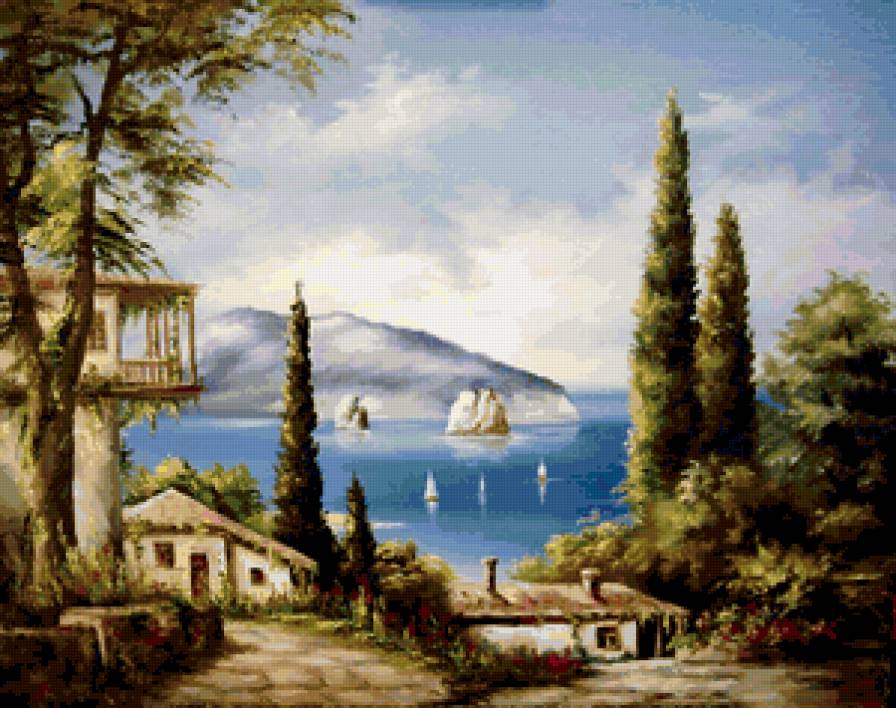 Пейзаж, море, дворик - пейзаж, дворик, море - предпросмотр