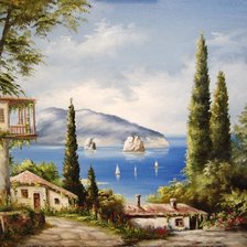 Схема вышивки «Пейзаж, море, дворик»