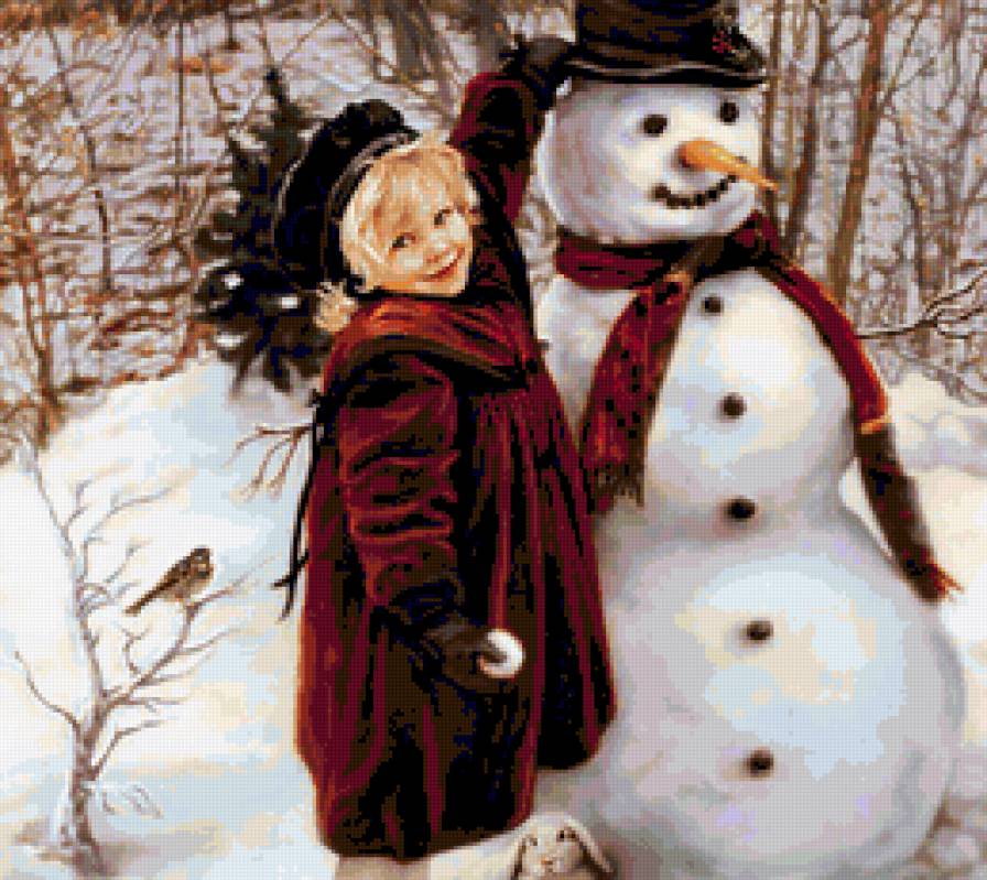 Снеговик - детки, зима, винтаж - предпросмотр