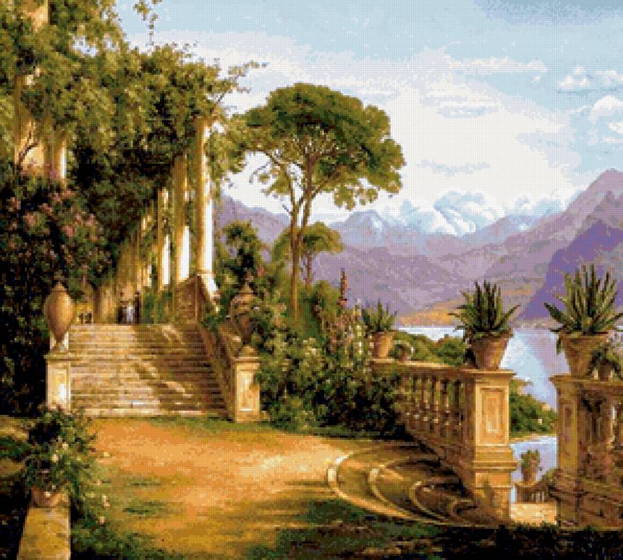 летний пейзаж - пейзаж, лето, вода, деревья, цветы - предпросмотр