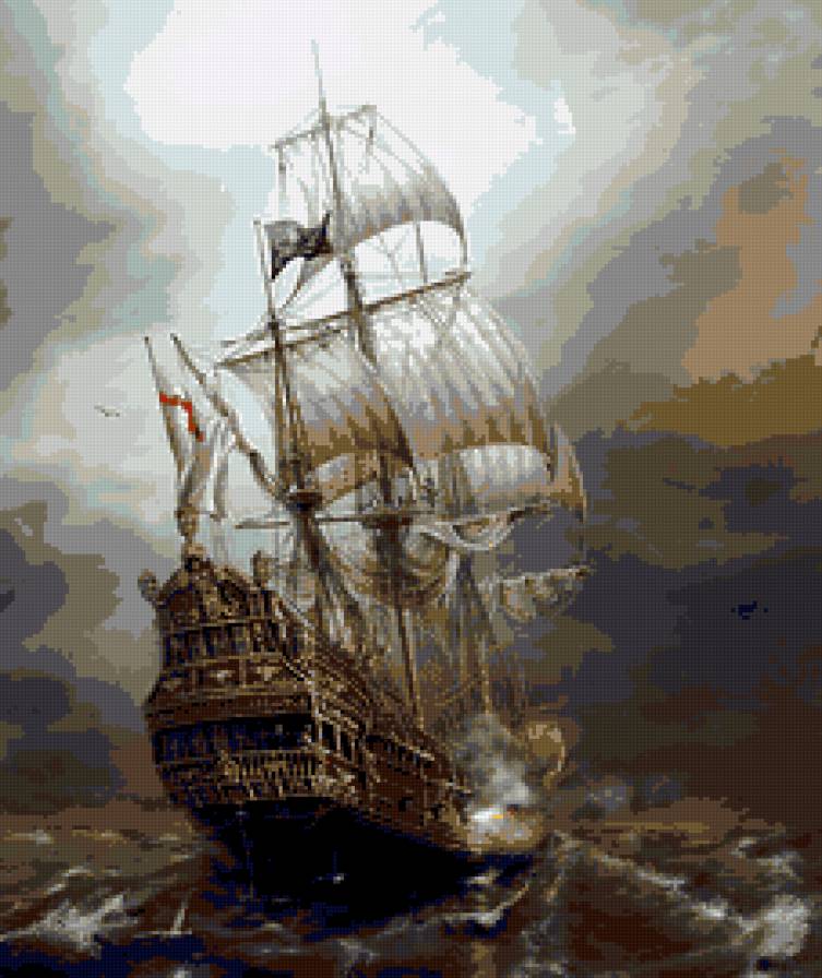 Парусник - шторм, парусник - предпросмотр