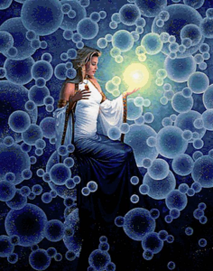 Светящийся шар - пузыри, девушка, шары, картина, свет - предпросмотр