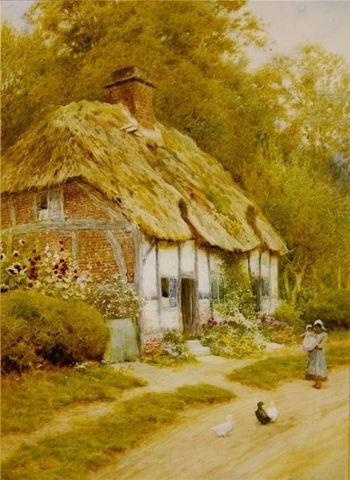 Шотландская пастораль 4 - сельский пейзаж, домики, а.к. стречен - оригинал