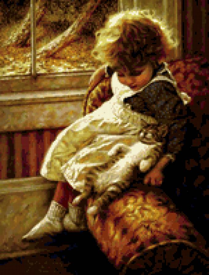 Друзья - котенок, девочка - предпросмотр