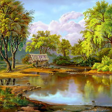 Схема вышивки «лесное озеро»