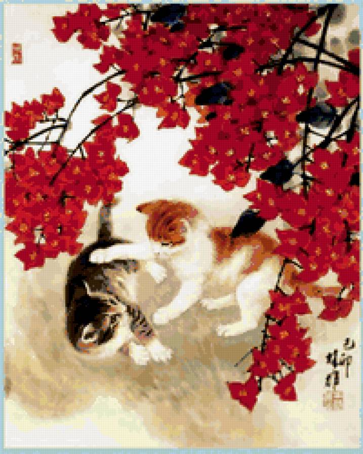 котята под сакурой - котята, сакура - предпросмотр