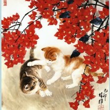 Схема вышивки «котята под сакурой»