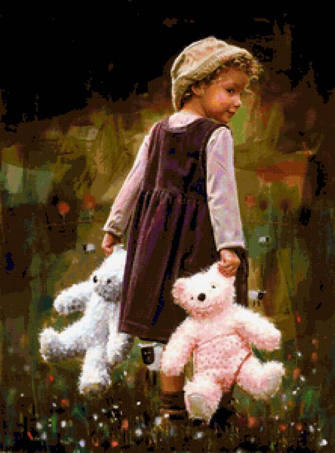 Прогулка с друзьями - девочки, дети, мишки - предпросмотр