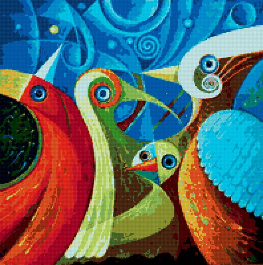 Серия: Яркая подушка. ПтичкИ! - абстракция, птица, подушка - предпросмотр