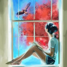 Схема вышивки «С грустью у окна.»