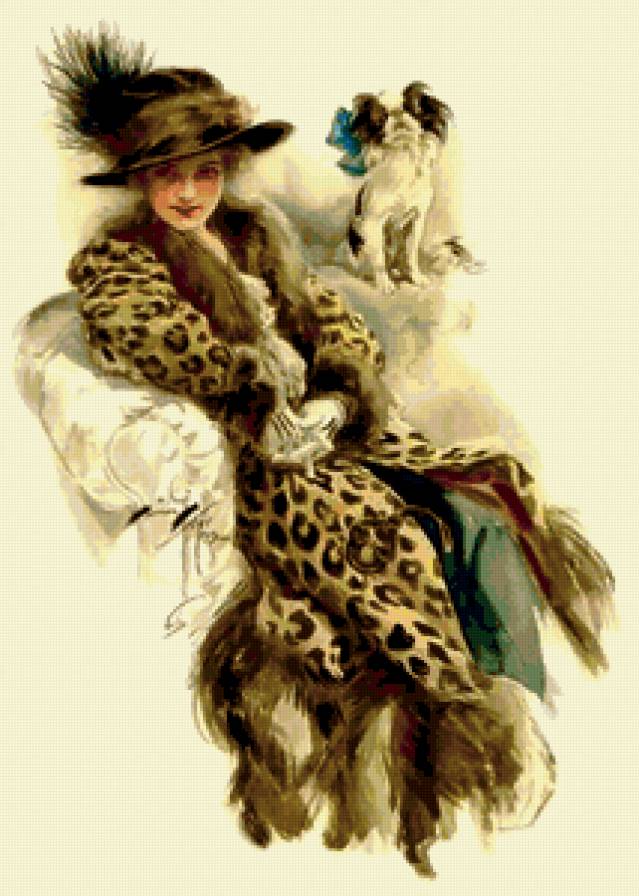 дама с собачкой - девушка, собака, портрет, ретро - предпросмотр