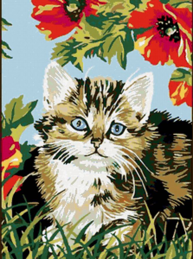 котенок в цветах - предпросмотр